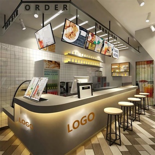 奶茶店收银台柜台 甜品店收款台 饮品店前台 转角弧形水吧台定制
