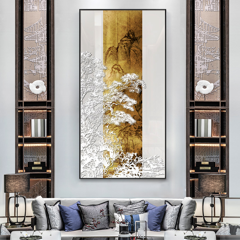 浮雕立体迎客松实物画酒店餐厅装饰画客厅饭店背景墙玄关挂画中式图片