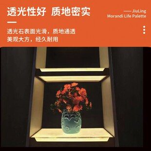轻奢透光性云母石层板现代极简发光衣柜隔层展示置物架透光石光源