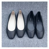 韩版 a软牛皮方头浅口平底单鞋 真皮百搭黑色软底大码 新款 工作鞋 女