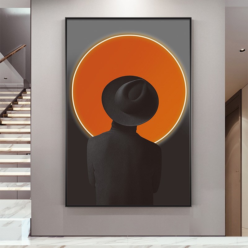 轻奢灯画玄关客厅装饰画LED发光灯带画走廊挂画艺术轻奢过道壁画