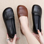 真皮妈妈鞋 轻便百搭防滑牛筋软底单鞋 春e秋季 休闲平底中老年皮鞋