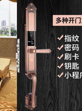 别墅锁防盗门豪华欧式复古锌合金新中式对开门拉手智能密码指纹锁