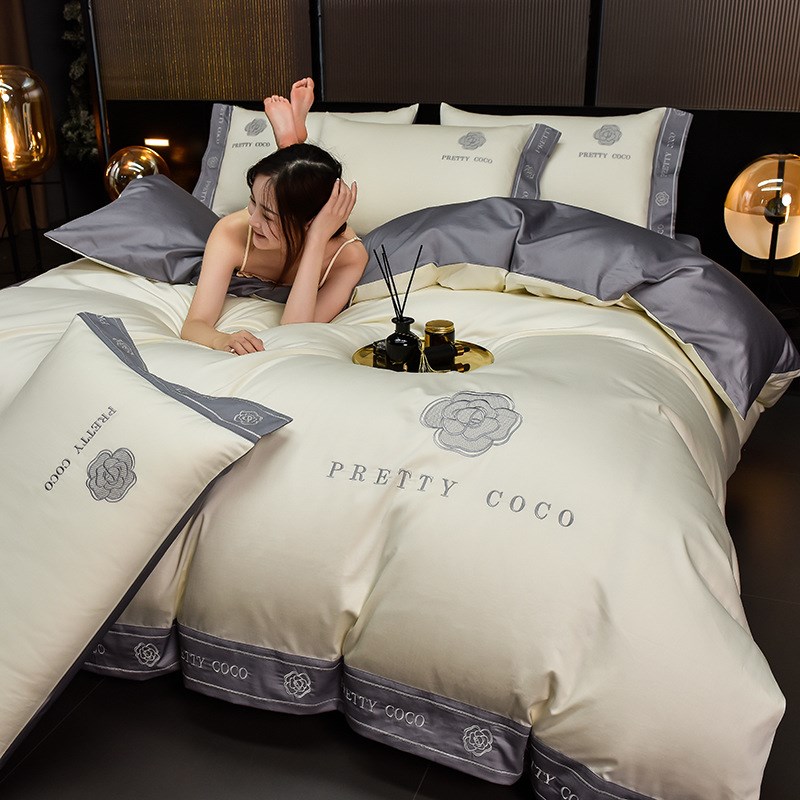 高档A类200支新疆长绒棉四件套全棉纯棉100被套床单轻奢床上用品4