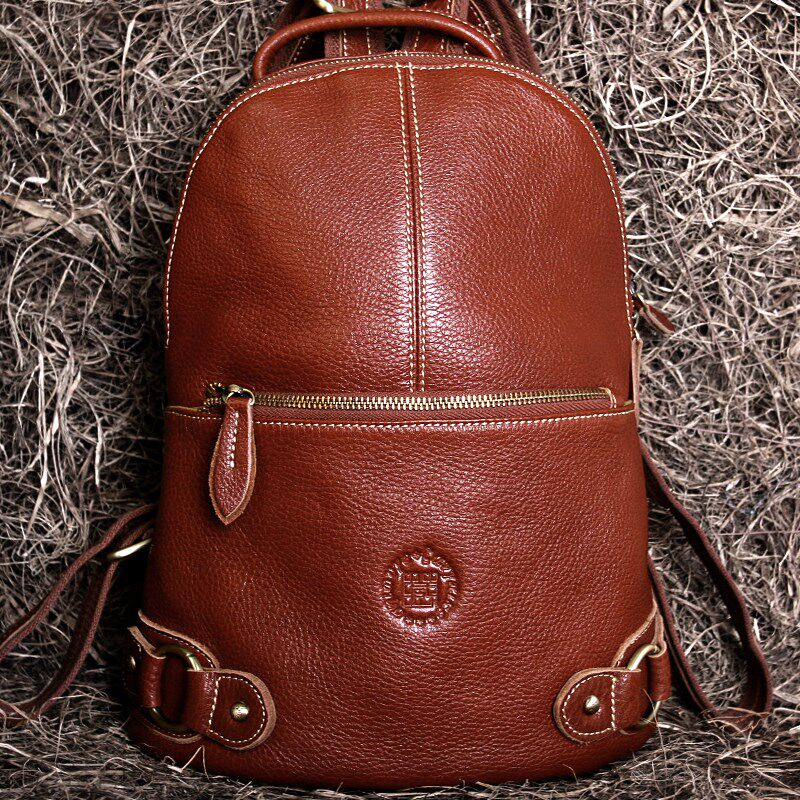 藏皮客头层牛皮双肩包女真皮棕色复古风休闲简易外出度假旅游背包