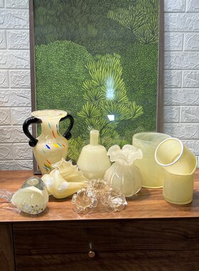 小山园色彩系列  淡黄色手工琉璃花瓶 法式复古简约花瓶客厅摆件