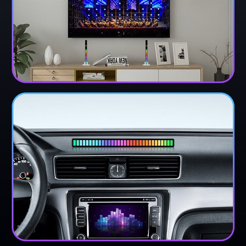磁吸款RGB声控声控拾音灯 LED电脑车载气氛灯音乐节奏灯幻彩灯