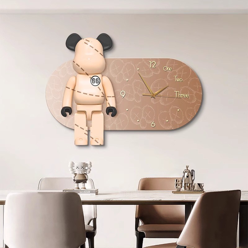LED发光静音钟表餐厅挂钟灯画暴力熊客厅装饰画22新款卧室壁灯
