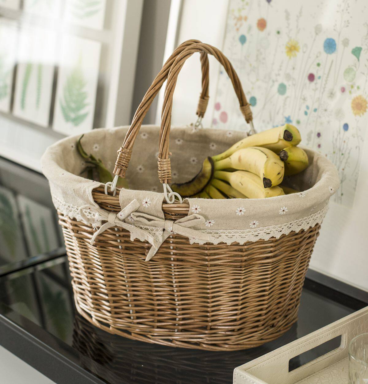 in藤编春游野餐篮折叠篮采摘篮手提购物篮儿童篮礼品篮水果篮