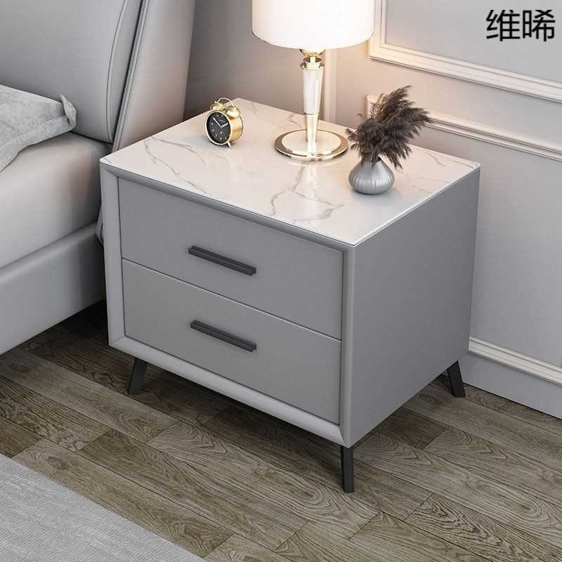 W希1床头柜岩板全m实木家用储物柜网红现代简约轻奢小柜子皮革高