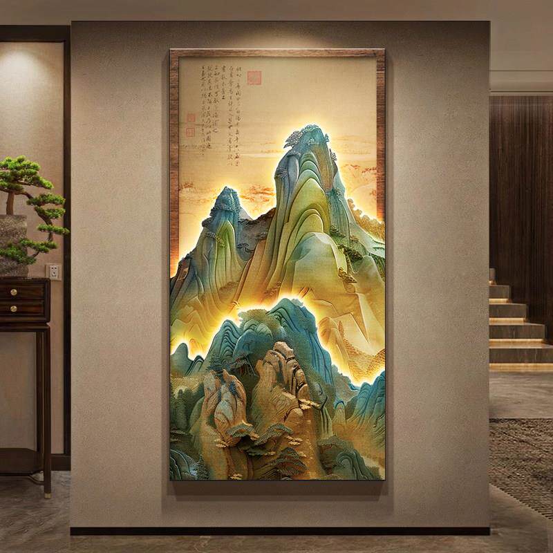 千里江山图玄关装饰画新中式挂画竖版山水画宋代美学入户门壁画灯