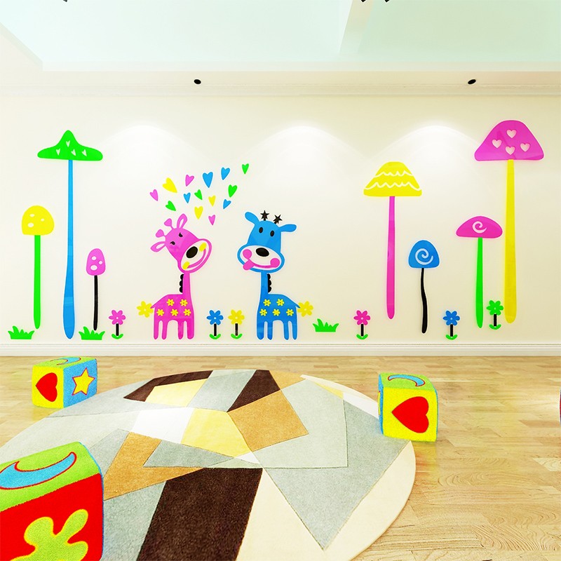 梅花鹿卡通3d亚克力立体墙贴幼儿园学校布置儿童房床头装饰墙贴画图片