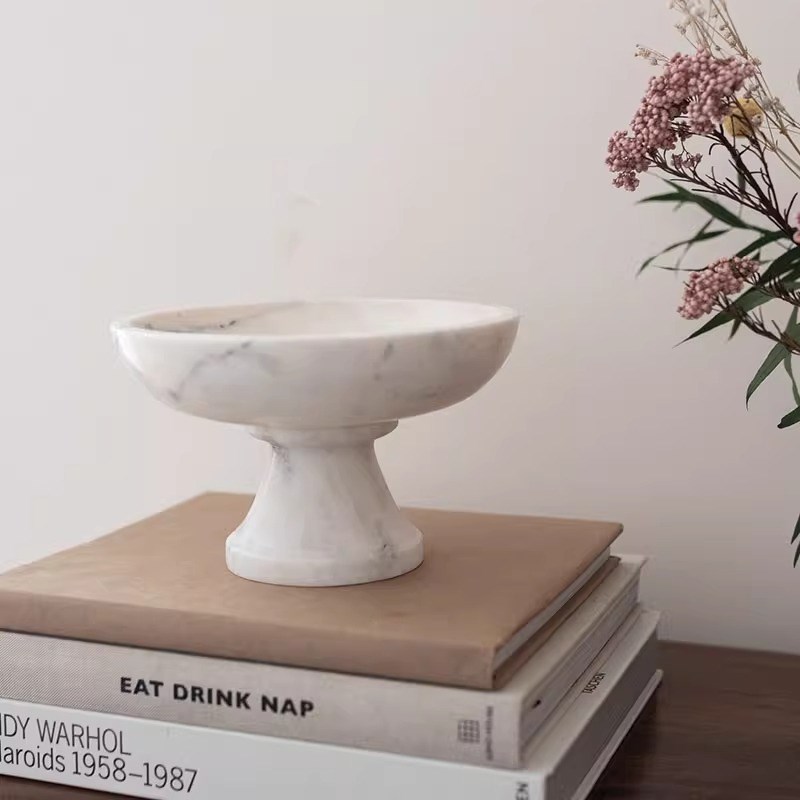 中古侘寂风天然大理石果盘设计师别墅样板托盘装饰品高档艺术