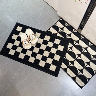 经典百搭复古入户门防滑黑白格棋盘格地垫玄关耐磨耐脏溪水地毯