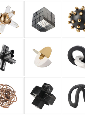 现代样板房间软装饰品创意金属大理石水晶球书房客厅摆设