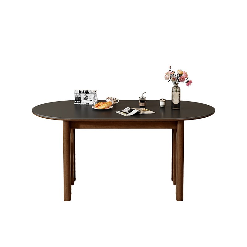 法式中古风实木岩板餐桌椅现代复古椭圆吃饭桌家用小户型