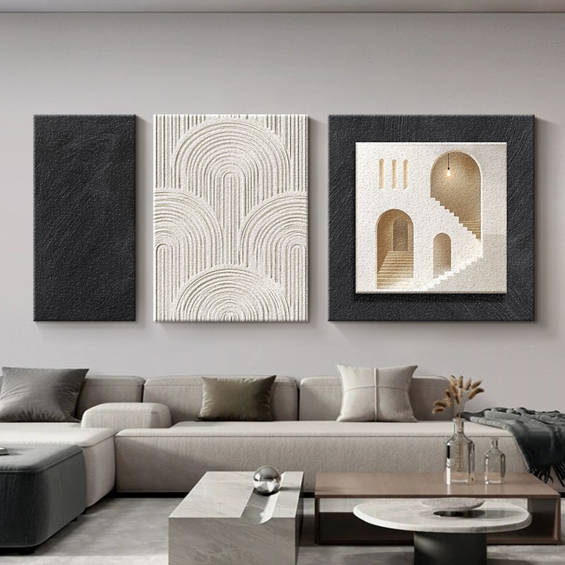 现代客厅装饰画意式极简三联挂画高级感抽象沙发背景墙面壁画
