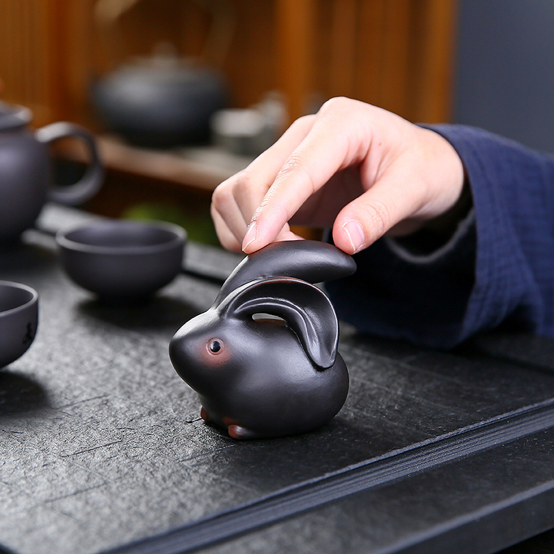 十二生肖兔子摆件家居装饰紫陶客厅办公室玄关电视柜摆设茶宠茶玩