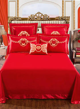 婚庆大红色单件 被单加大.床涤棉结婚纯色床上用品
