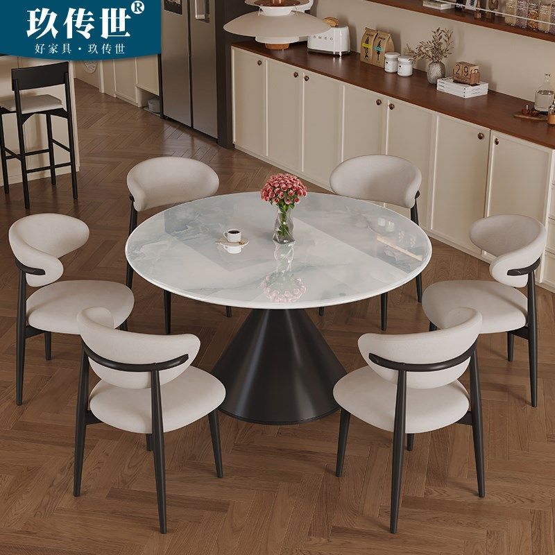 岩板餐桌家用小圆桌大理石高级感意式超晶石洽谈接待会客圆形桌椅,住宅家具,岩板餐桌,淘宝优惠券,粉丝福利购,淘宝优惠卷