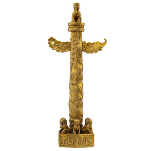 黄铜华表精致华表流云柱中华柱盘龙柱铜家具办公室装饰工艺品