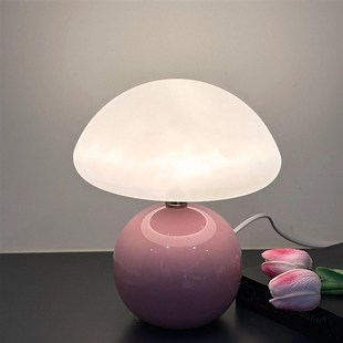 奶油风磨菇小台灯儿童护眼小夜灯卧室床头陶瓷装 饰台灯房间氛围灯