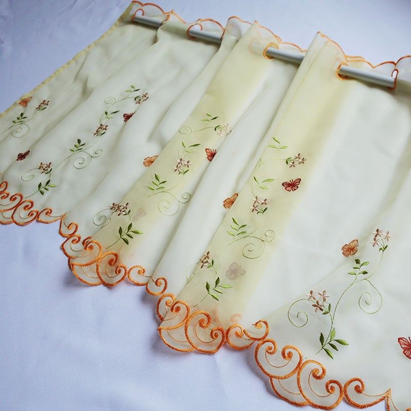 促销阳台透光飘窗帘浅黄小纱帘成品短帘布艺刺绣短窗半帘咖啡帘,居家布艺,成品窗帘,淘宝优惠券,粉丝福利购,淘宝优惠卷