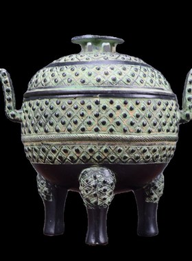 青铜器乳纹鼎仿古摆件带盖圆鼎三足鼎工艺品复古家居饰品博古架