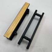 有框玻璃大门拉手加厚包边实木雕刻字LOO木门把手黑色