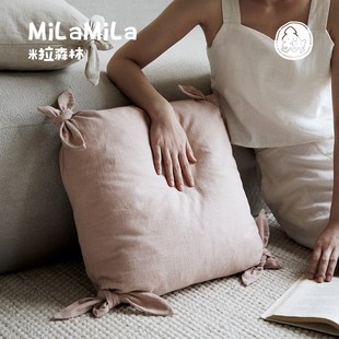 MIL米拉粉色扭结棉麻抱枕爱少女客厅靠枕沙发靠垫卧室床头腰靠
