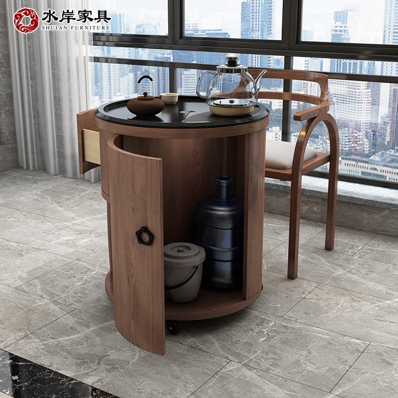 移动茶桌家用乌金石阳台小茶台现代简约茶桌椅组合小户型实木茶桌