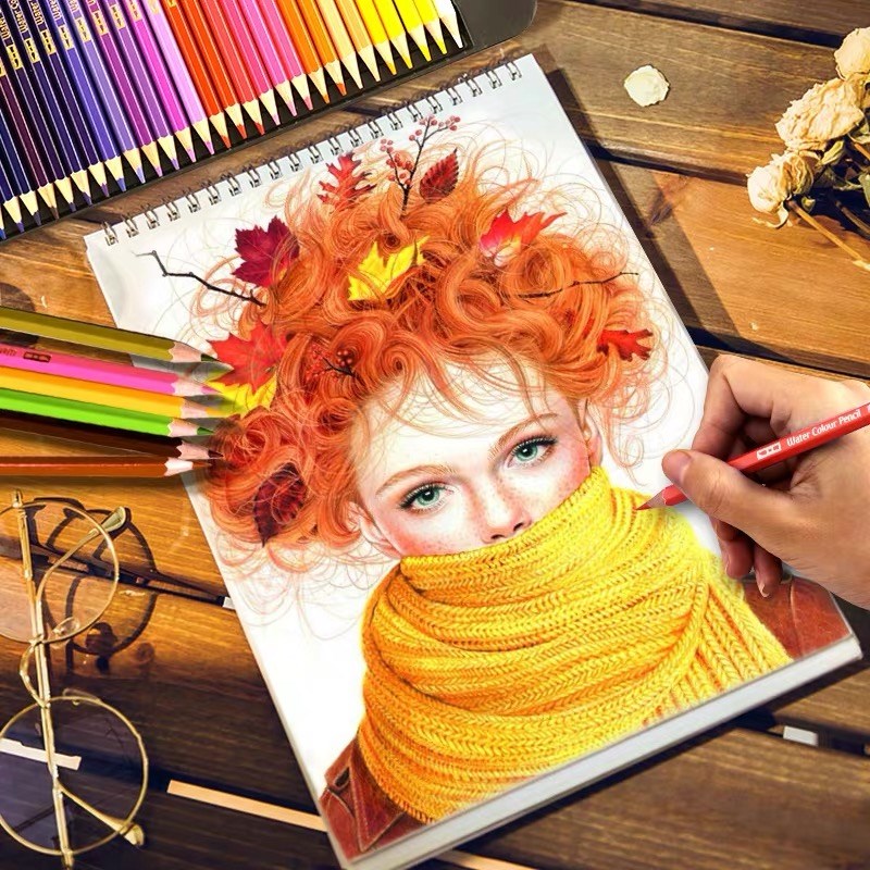 英雄水溶性彩色铅笔小学生用美术手绘画画涂色36色48色72色彩铅笔