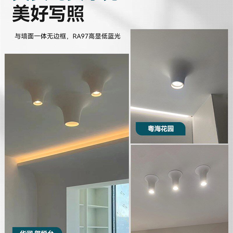 水滴明装石灯全光谱智能侘寂风嵌入式无边框预埋,家装灯饰光源,明装筒灯,淘宝优惠券,粉丝福利购,淘宝优惠卷