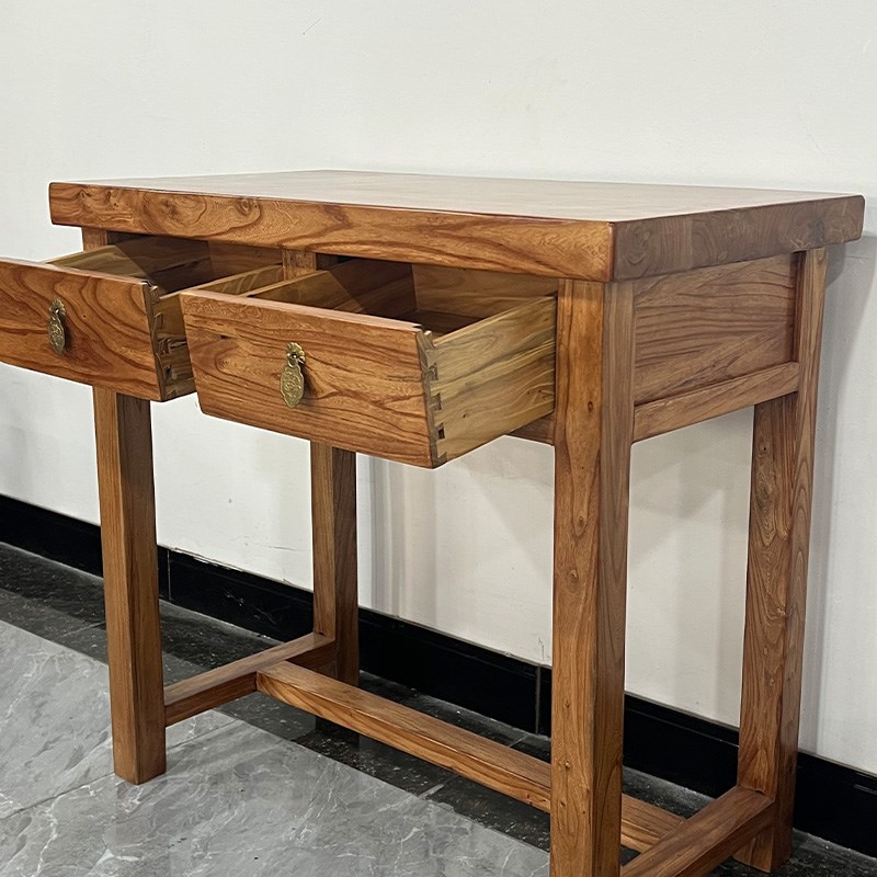 书桌实木老榆木桌子带抽屉老式儿童学习桌45cm宽电脑桌家用办公桌