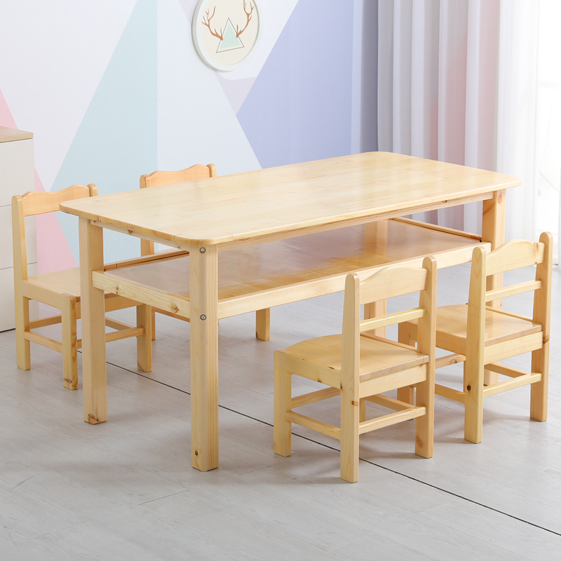 小学生双人课桌椅双层实木工作台儿童家用写字桌书法美术绘画培训