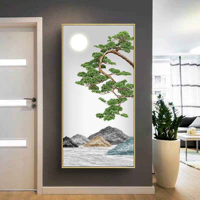 五福临门新玄关装饰画竖入门走廊过道进门挂画荷客厅壁画