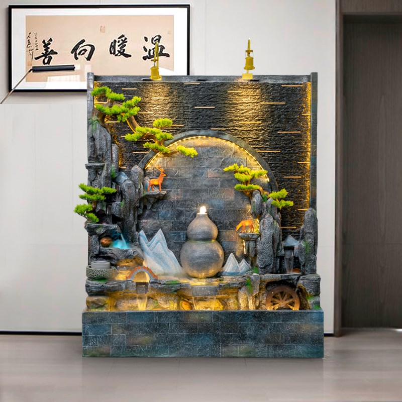 流水摆件循环水h假山喷泉水幕墙屏风别墅鱼池景观招财客厅落地装