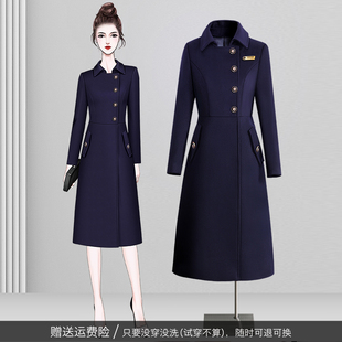 翻领职业毛呢大衣女中长款冬气质修身单排扣售楼部工作服呢子外套
