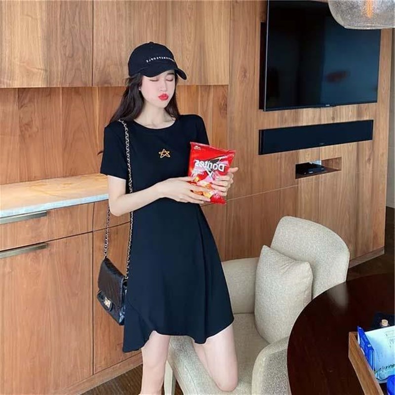 2020新款网红针织收腰O不规则连衣裙打底中长裙子仙女超仙森系夏
