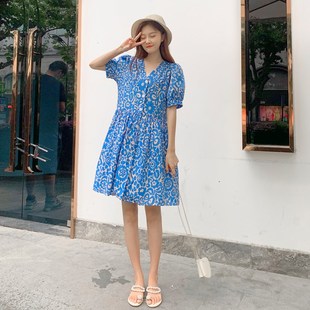 纯棉短款 印花个性 洋气小个子妈妈夏天裙子 时尚 孕妇连衣裙2025新款
