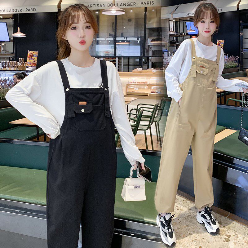 孕妇背带裤春夏新款时尚外穿大码小个子春秋吊带裤宽松直筒裤女夏图片