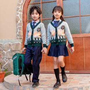 幼儿园园服春秋装韩版开衫毛衣老师服小学生班服三件套儿童演出服