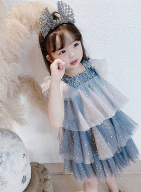 儿童洋派2023夏季女童公主裙蓬蓬纱网纱裙宝宝仙女裙网红洋装潮