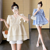套装 娃娃衫 夏装 洋气孕妇t恤夏季 上衣两件套女夏天 外出时尚 孕妇装
