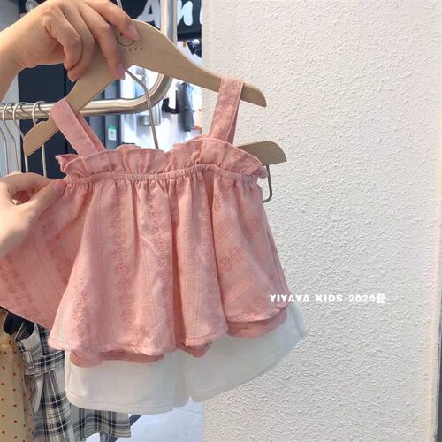 棉女宝宝背心吊带套装洋气时尚夏装新款女童婴儿中小童两件套