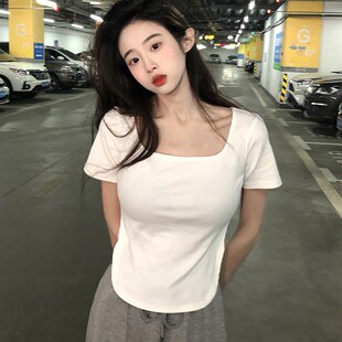 MM谢谢家设计感小众不规则短袖t恤早打底衫2022年新款短款上衣女