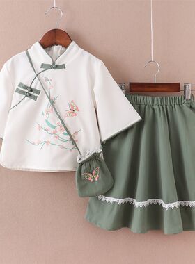 唐装女童2021新款春夏装中国风小学生民国风演出服小女孩汉服夏季