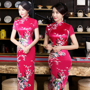 旗袍夏2023年新款年轻款中国风长版复古气质洋装走秀演出大尺码