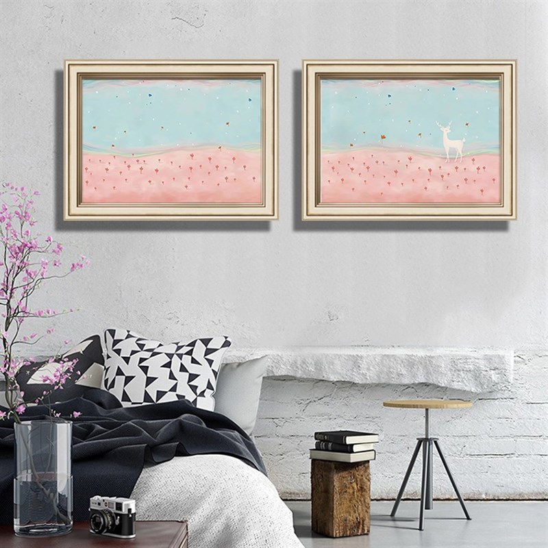 林中有鹿简d约现代北欧装饰画横版客厅卧室餐厅壁画卫生间防水挂图片