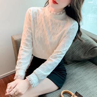 半高领气质蕾丝打底衫 洋气高级感气质加绒上衣 女秋冬内搭2024新款